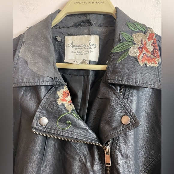 AMERICAN RAG faux leather black crop embroidered artsy jacket s lined Xl - Picture 5 of 15